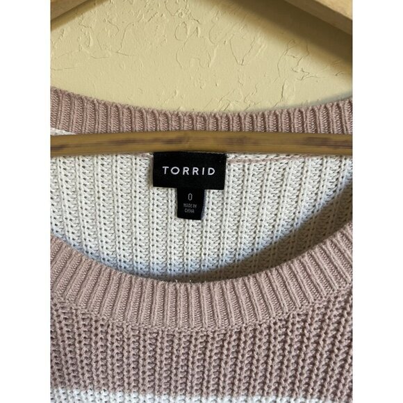 TORRID Size 0/US 12/Large Pink White Striped Cotton Blend Pullover Relaxed Sweat - Picture 6 of 7